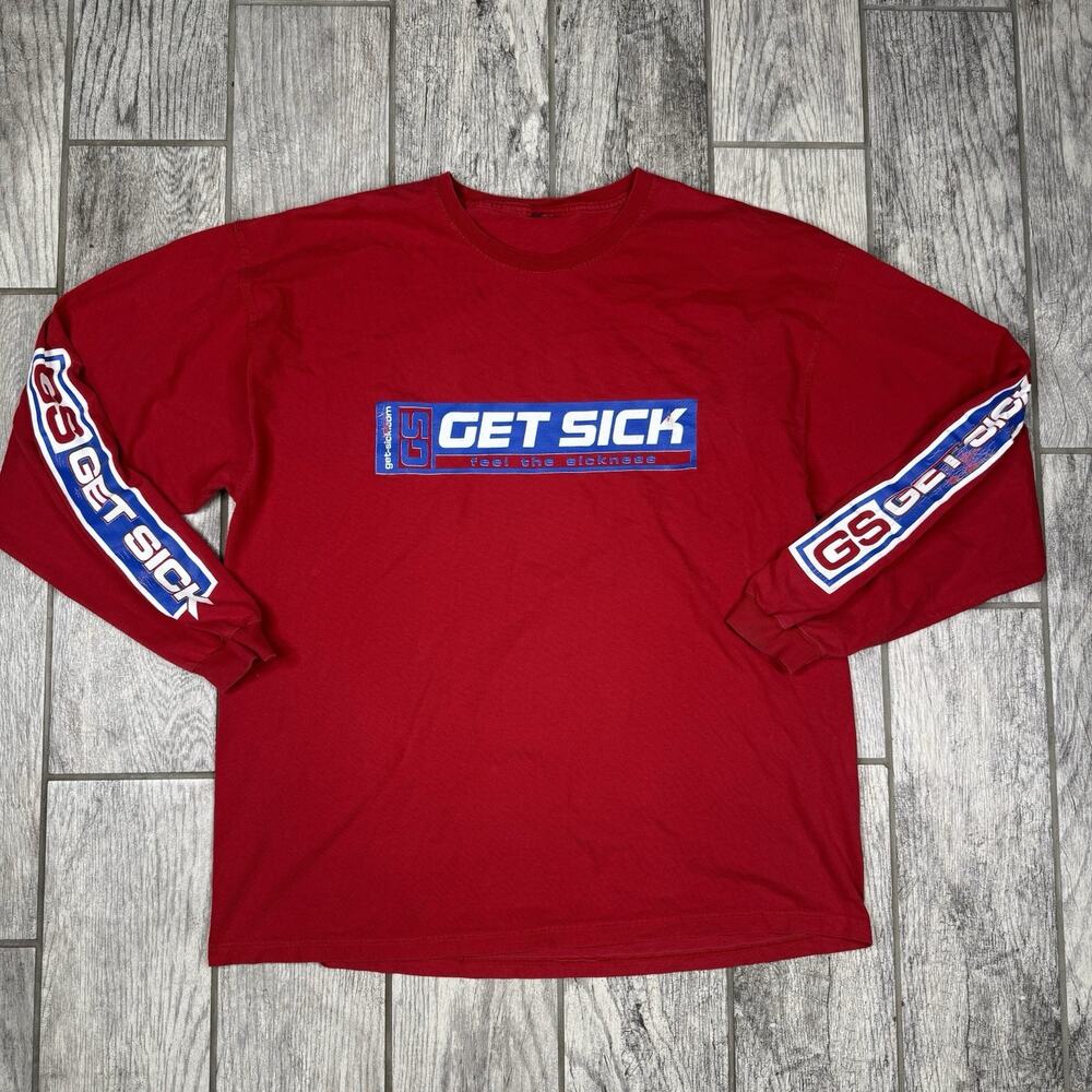 Vintage Get Sick Feel The Sickness Shirt Mens Red Motorcycle Faded Long Sleeve